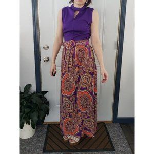 Vintage 70s‎ Purple and Orange Groovy Maxi Dress